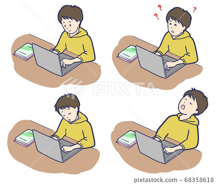 學習與計算機的學生男孩 學習與計算機的學生男孩 68358618