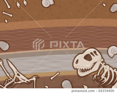 Illustration of a stratum filled with dinosaur fossils_frame 68359400