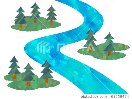 美麗的河和針葉樹的矢量圖 68359434