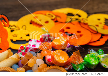 Halloween pumpkin ghost and sweet candy Halloween pumpkin ghost and sweet candy 68359758