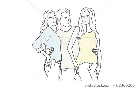 Man hugging two girls. 68360266