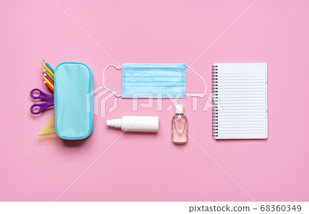School supplies on a pink desk. Back to school 68360349