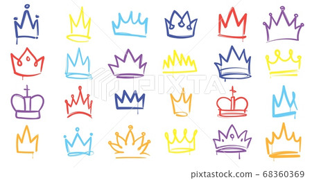 King sketch crown. Color elegant queen, princess and prince crowns. Monarch majestic jewel tiara, beautiful diadem, royal imperial coronation symbols. Vector isolated multicolored icons King sketch crown. Color elegant queen, princess and prince crowns. Monarch majestic jewel tiara, beautiful diadem, royal imperial coronation symbols. Vector isolated multicolored icons 68360369