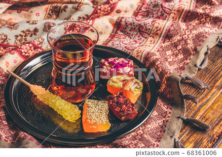 Tea in armudu with oriental delight 68361006