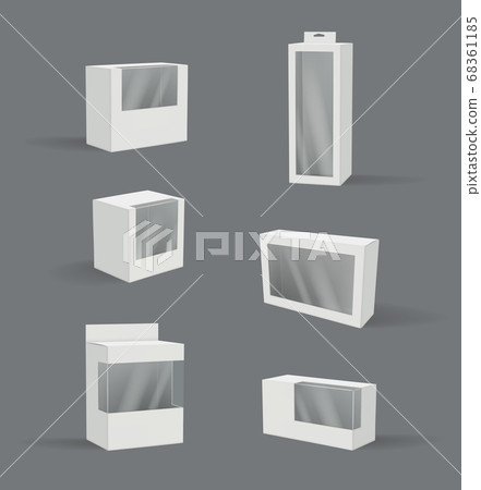 Realistic gift box. Transparent plastic packages modern product container vector 3d illustration empty mockup Realistic gift box. Transparent plastic packages modern product container vector 3d illustration empty mockup 68361185