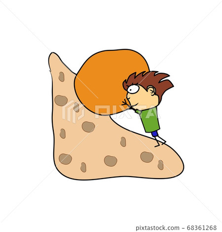 Man rolls a stone up the mountain. Overcoming Man rolls a stone up the mountain. Overcoming 68361268