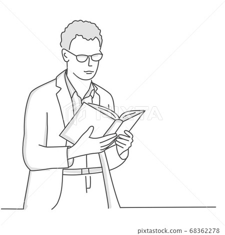 Man with glasses looks at the book and reads Man with glasses looks at the book and reads 68362278