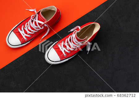 Minimal composition with summer footwear on black Minimal composition with summer footwear on black 68362712