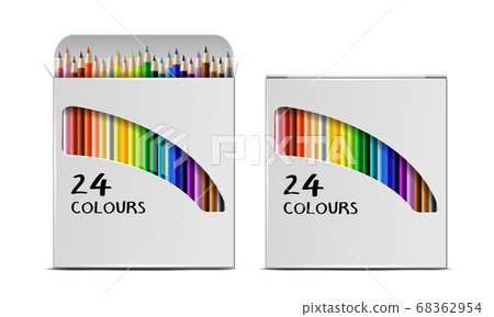 Set of Vector realistic boxes of colored pencils with circular cross section isolated on white. 68362954