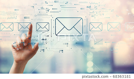Email concept with hand pressing a button Email concept with hand pressing a button 68363181