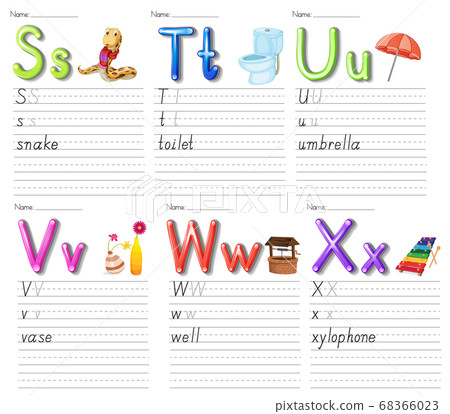 Set of alphabet worksheet on white paper Set of alphabet worksheet on white paper 68366023