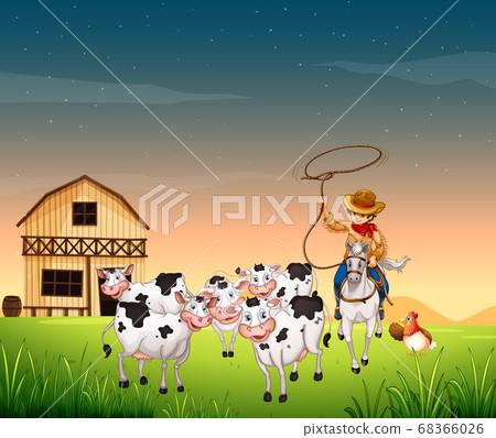 Farm scene with animal farm and blank sky 68366026