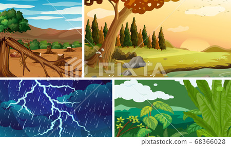 Four different natural disaster scenes of forest Four different natural disaster scenes of forest 68366028