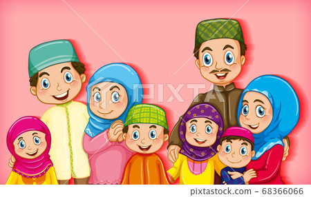 Muslim family member on cartoon character colour 68366066