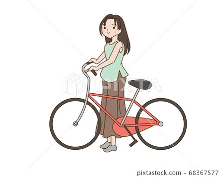 站在一輛自行車旁邊的女人 68367577