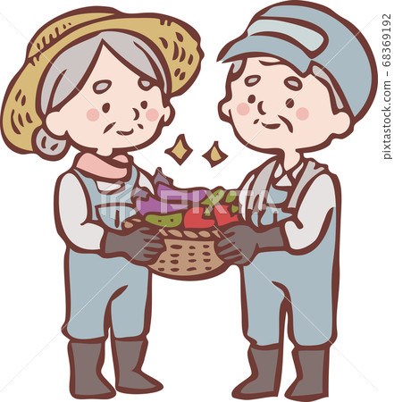 An elderly couple of farmers who harvest vegetables An elderly couple of farmers who harvest vegetables 68369192