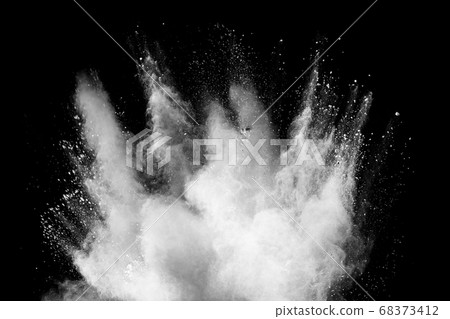 Freeze motion of white dust particles splash on black background. Freeze motion of white dust particles splash on black background. 68373412