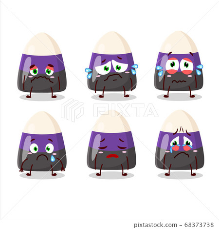 Blue candy corn cartoon character with sad expression 68373738