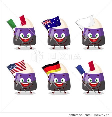 Blue candy corn cartoon character bring the flags of various countries 68373746