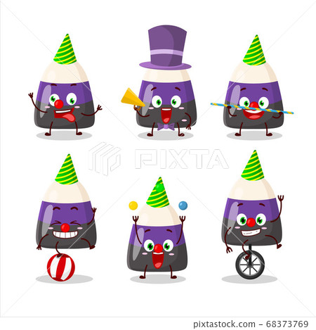 Cartoon character of blue candy corn with various circus shows Cartoon character of blue candy corn with various circus shows 68373769