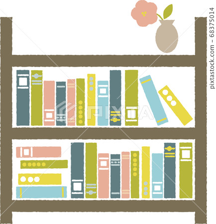 Many books and one vase on the shelf 68375014