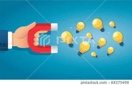 hand holding magnet attracting light bulb creative concept. vector illustration hand holding magnet attracting light bulb creative concept. vector illustration 68375499