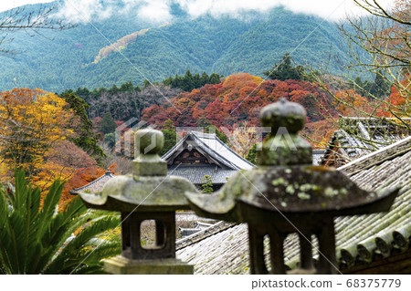 Hasedera Temple in Nara in autumn, mountain ranges dyed in autumn leaves as seen from Nakatoro Hasedera Temple in Nara in autumn, mountain ranges dyed in autumn leaves as seen from Nakatoro 68375779