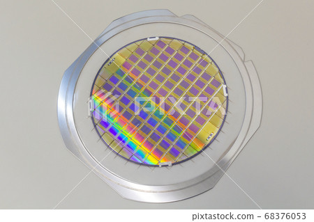 Silicon wafer with microchips fixed in the holder Silicon wafer with microchips fixed in the holder 68376053