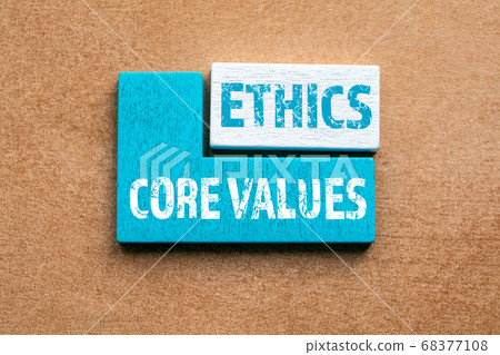 CORE VALUES and ETHICS concept. Colored wooden blocks, puzzle and mind game CORE VALUES and ETHICS concept. Colored wooden blocks, puzzle and mind game 68377108