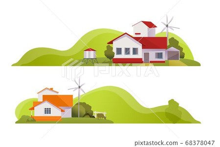 Country house rural landscape banner 68378047