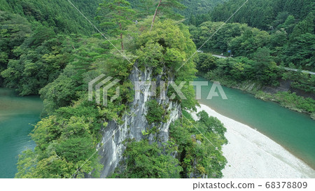Komikogen Town's Omitotake (4K aerial view cut out), also known as Gunkan Iwa Komikogen Town's Omitotake (4K aerial view cut out), also known as Gunkan Iwa 68378809