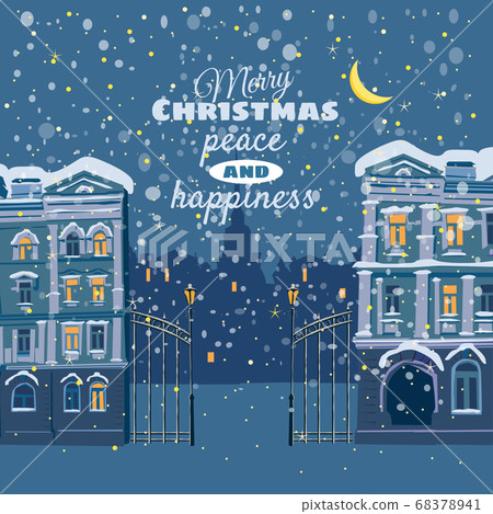 Vector illustration. Winter urban landscape. City with snow. Christmas and new year. Cityscape. Buildings. Vector illustration. Winter urban landscape. City with snow. Christmas and new year. Cityscape. Buildings. 68378941