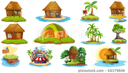 Set of different bangalows and island beach theme 68379606