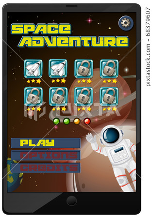 Space adventure mission game on tablet screen 68379607