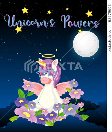 Blank banner with cute unicorn in night sky 68379698