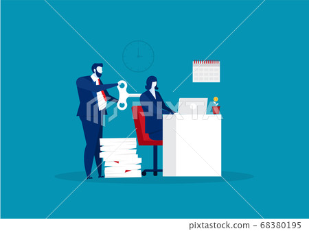 Business Man work hard with wind-up key concept vector Business Man work hard with wind-up key concept vector 68380195