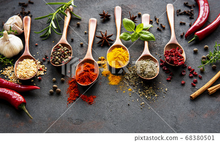 Assortment of spices on black 68380501