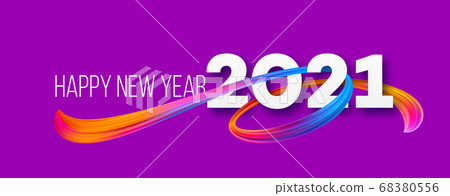 Colorful Brushstroke paint lettering calligraphy of 2021 Happy New Year background. Color flow background. Vector illustration Colorful Brushstroke paint lettering calligraphy of 2021 Happy New Year background. Color flow background. Vector illustration 68380556