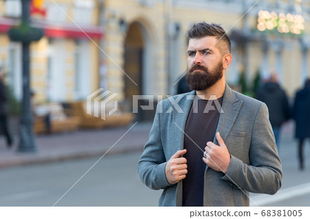 Man bearded hipster stylish fashionable coat. 68381005