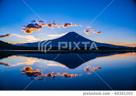 [靜岡縣]狸貓湖，黎明時倒置的富士山 68381203