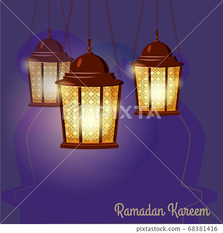 Ramadan Kareem Greetings Intricate Arabic lamps, vector illustration Ramadan Kareem Greetings Intricate Arabic lamps, vector illustration 68381416