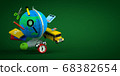 3d-illustration school supplies low poly concept on green background copy space 68382654