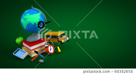 3d-illustration school supplies low poly concept on green background copy space 3d-illustration school supplies low poly concept on green background copy space 68382658