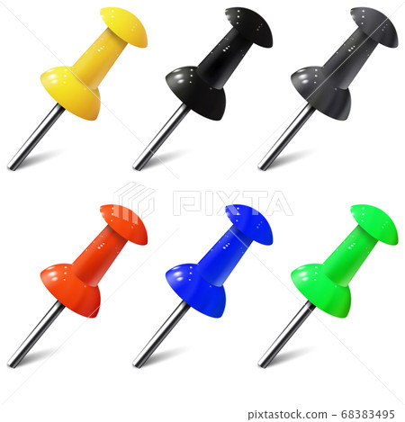 Set of realistic push pins in different colors. Thumbtacks 68383495