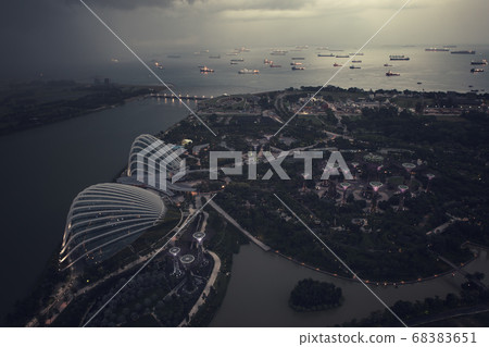 Marina Barrage and the ships in Straits of Singapore 68383651