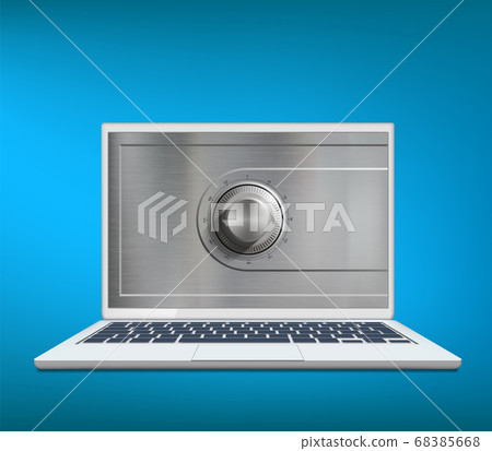 Safe metal lock on laptop screen. Data protection. 68385668
