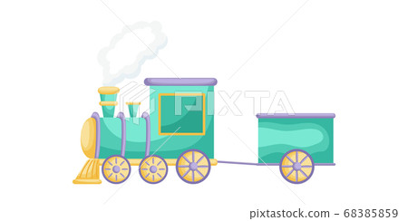 Green cartoon train for children isolated on white background, colorful train in flat style, simple design. Green cartoon train for children isolated on white background, colorful train in flat style, simple design. 68385859