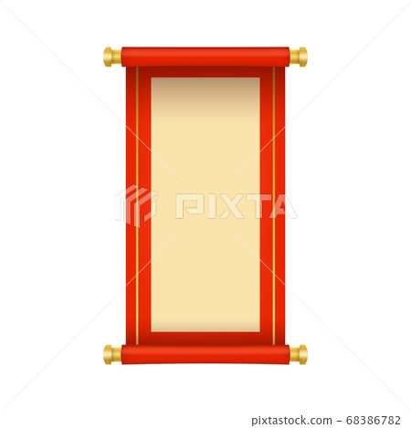 Realistic 3d Detailed Red Chinese Scroll. Vector 68386782