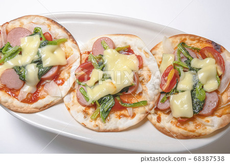 A pizza made from gyoza skin A pizza made from gyoza skin 68387538