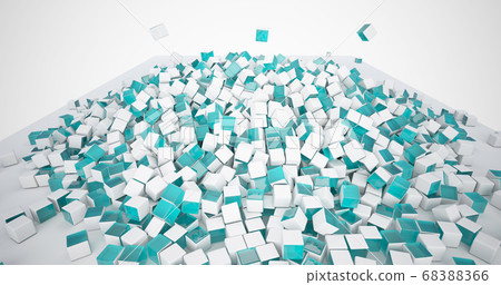 Abstract pattern of rectangles with the effect of displacement. White and glass clear boxes. Background for business presentation.3D illustration and rendering. 68388366
